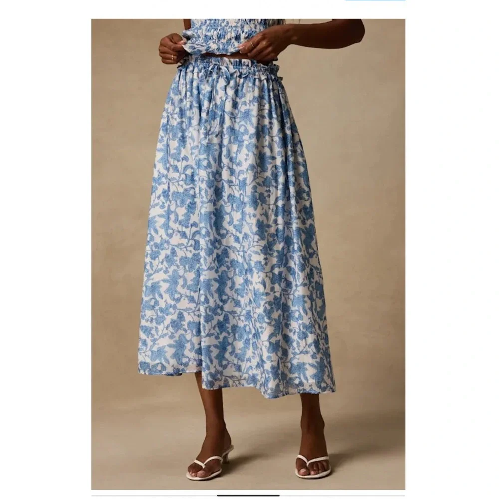 Lulus Denarius White and Blue Leaf Print Two-Piece Midi Dress Size XL New!